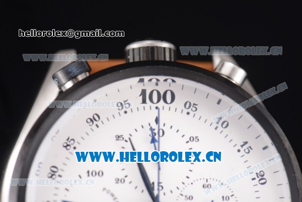 Tag Heuer Carrera Mikrograph 100th anniversary 2016 Miyota Quartz Steel Case with Arabic Numeral Markers White Dial and Brown Leather Strap - Click Image to Close